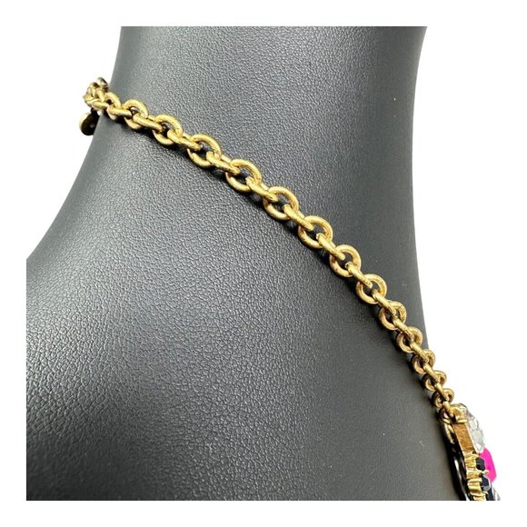 J.Crew Floral Flower Cluster Statement Necklace Pink Black Adjustable Gold Tone - Picture 8 of 11